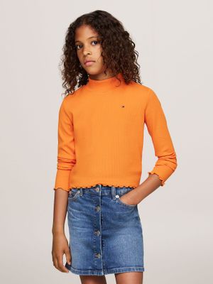 Polera Con Logo Y Cuello Mock Naranjo Tommy Hilfiger