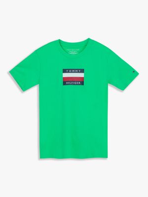 Polera De Niño Con Logo Signature Verde Tommy Hilfiger