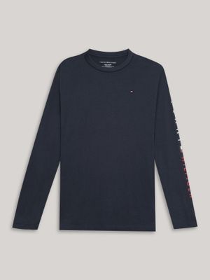 Polera Niño Solid Con Logo Script Azul Tommy Hilfiger