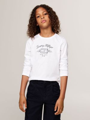 Polera De Niña Con Logo Gráfico Blanco Tommy Hilfiger