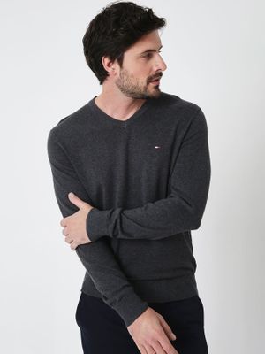 Sweater Básico Signature V-Neck Gris Tommy Hilfiger