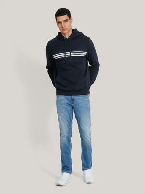 Imagen 2 del producto Polerón Hoodie Con Logo Central De Rayas Azul Tommy Hilfiger