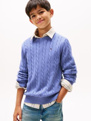 Sweater De Niño De Punto Trenzado Azul Tommy Hilfiger