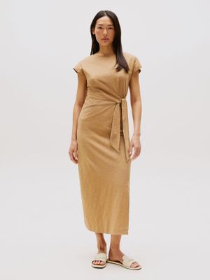 Vestido Midi Con Cuello Bote Beige Tommy Hilfiger