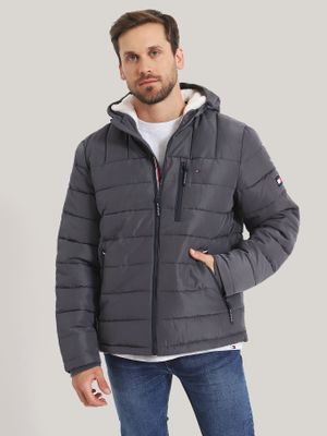 Parka Hoodie Quilted Con Logo Gris Tommy Hilfiger