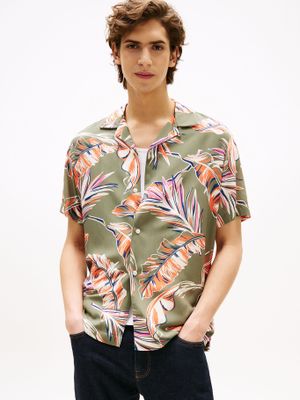 Camisa Tropical Print Con Logo Verde Tommy Hilfiger