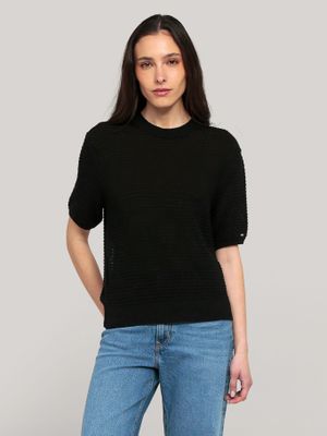 Sweater De Croché Solid Negro Tommy Hilfiger