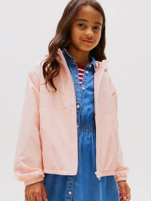 Cortavientos Con Gorro Y Logo Rosado Tommy Hilfiger