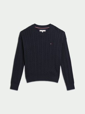 Sweater Punto Trenzado Corte Amplio Azul Tommy Hilfiger