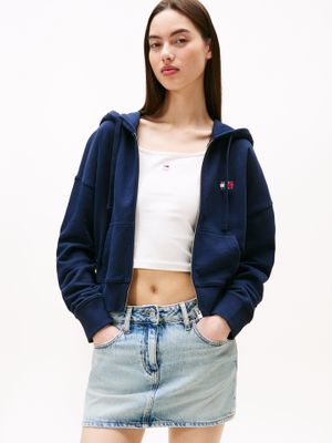 Polerón Hoodie Cropped Con Cierre Azul C1G Tommy Jeans