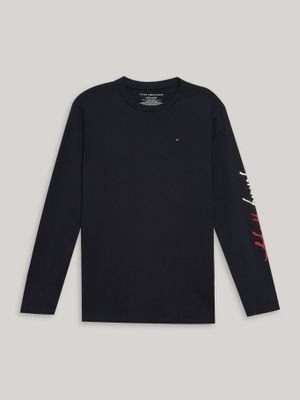 Polera De Niño Con Logo Script Azul Tommy Hilfiger