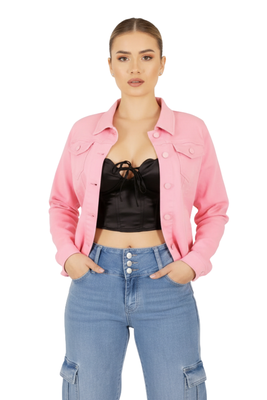 Chaqueta Jeans Mezclilla Colors Mujer Rosada