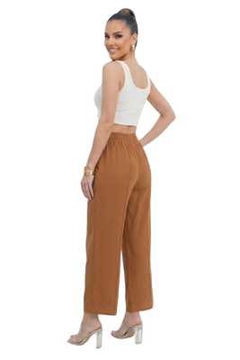 Imagen 2 del producto Pantalón Lino Mujer Wide Leg Palazo Tiro Alto