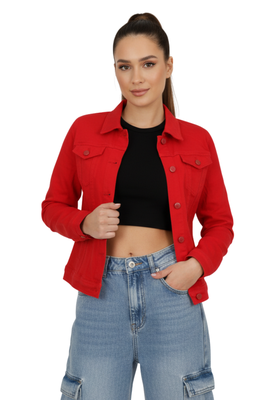 Chaqueta Jeans Mezclilla Colors Mujer Roja