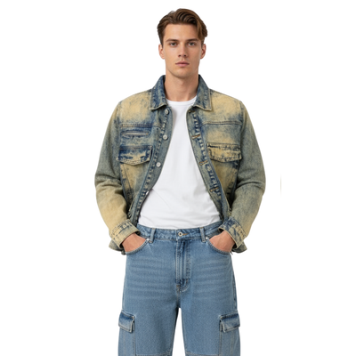 Chaqueta Mezclilla Cargo Hombre Acid Wash Oxide