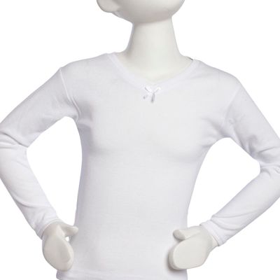 Camiseta Niña Manga Larga Cuello ""V"" Algodón Blanco