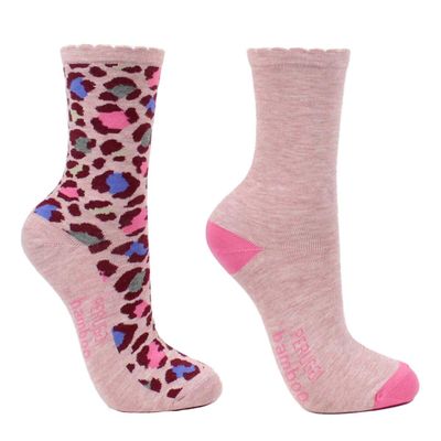 2 Pares Calcetín Bamboo Animal Print Largo 3/4 Malva