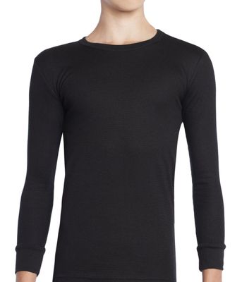 Camiseta Térmica Manga Larga Cuello Polo Algodon Tejido Panal Juvenil Negro