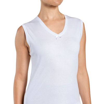 Camiseta Algodón Cuello V Sin Mangas Blanco Monarch