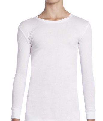 Camiseta Térmica Manga Larga Cuello Polo Algodon Tejido Panal Juvenil Blanco
