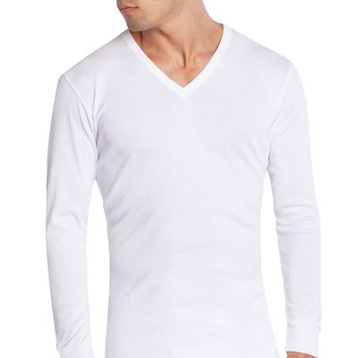 Camiseta M/L Arga Cuello V Hombre Algodón Blanco