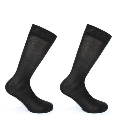 2 Pares Calcetin Hilo Mercerizado Liso Largo 3/4 Marengo