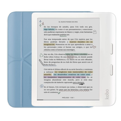 Imagen 1 del producto Lector e reader Kobo Libra Colour Blanco con Funda SleepCover Azul