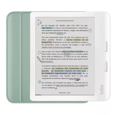 Lector e reader Kobo Libra Colour Blanco con Funda Sleepcover Verde
