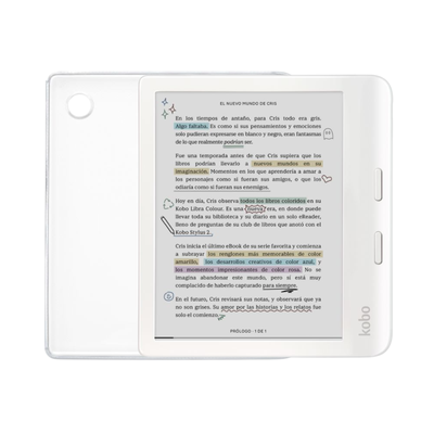Lector e reader Kobo Libra Colour Blanco con Funda Clear Case Transparente