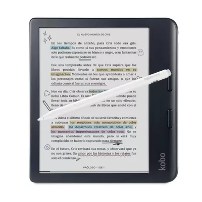 Imagen 1 del producto Lector e reader Kobo Libra Colour HD 7"" 32GB Negro con Lápiz Stylus 2 Blanco