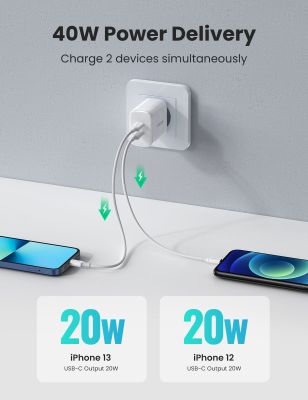 Imagen 2 del producto UGREEN Cargador PD USB-C + USB-C 40W (20W+20W) Blanco