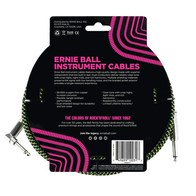 Imagen 2 del producto Cable de Instrumento Trenzado Verde/Negro 3m Ernie Ball 6077