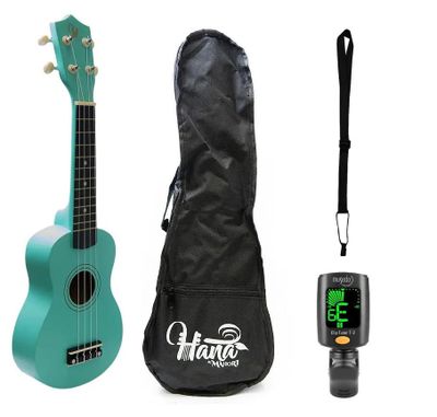 Imagen 2 del producto Pack Ukelele Soprano Hana verde+Funda+Afinador+Strap Allegro