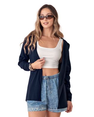 Leonisa Cárdigan largo con capucha y puños en la misma tela J2733 Azul Oscuro