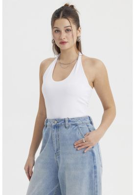 Imagen 2 del producto Polera Peto Mujer Halter Liso Crop Blanco