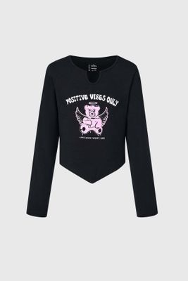 Polera Niña Crop Con Print Negro