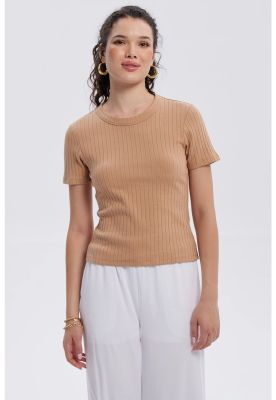 Polera Mujer Rib Crop Lisa Camel