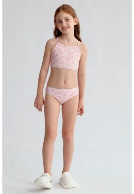 Traje De Baño Niña Espalda Cruzada Rosado