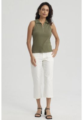 Imagen 2 del producto Polera Mujer Rib Medio Cierre Verde Musgo