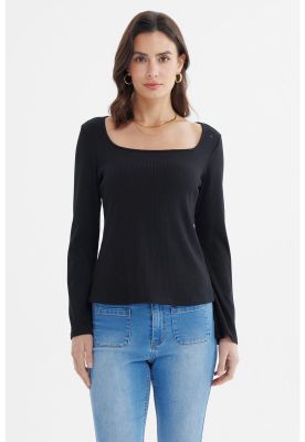 Imagen 1 del producto Polera Mujer Escote Bardot Rib Negro