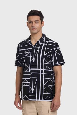 Camisa Hombre Guayabera Print Negro