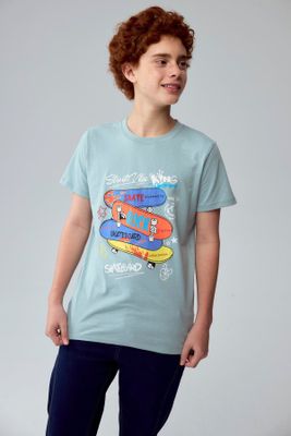 Polera Niño Básica Estampada Aqua - ll