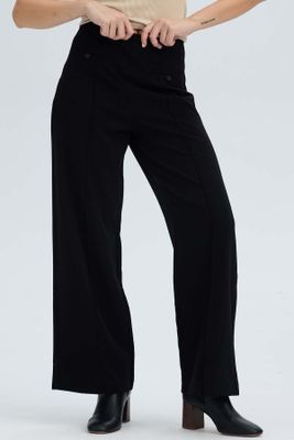 Pantalón Mujer Sastrero Tapetas Delanteras Negro