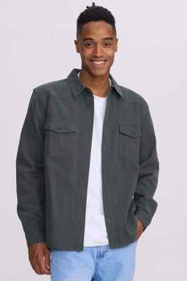 Camisa Hombre Denim Color Verde Militar