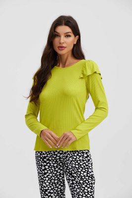 Polera Mujer Rib Manga Vuelo Verde