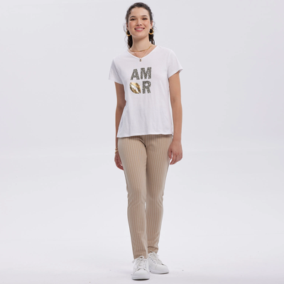 Polera Mujer Print Aplicación Folia Blanco