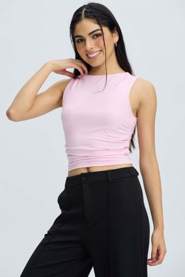 Polera Mujer Drapeada Palo Rosa