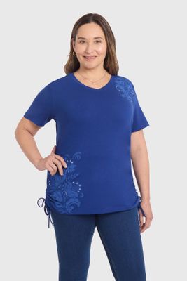 Polera Mujer Print & Strass Azul