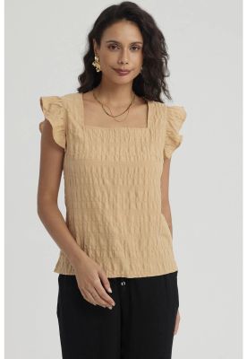 Blusa Mujer Manga Con Vuelos Camel