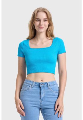 Polera Mujer Escote Cuadrado Azul - ll